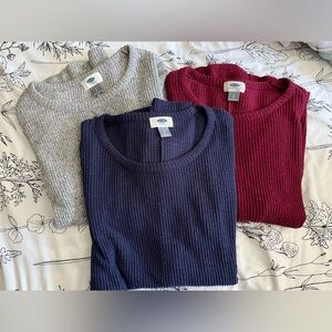 3- Old Navy Women's Crew Neck Sweaters - Gray, Navy, Burgundy